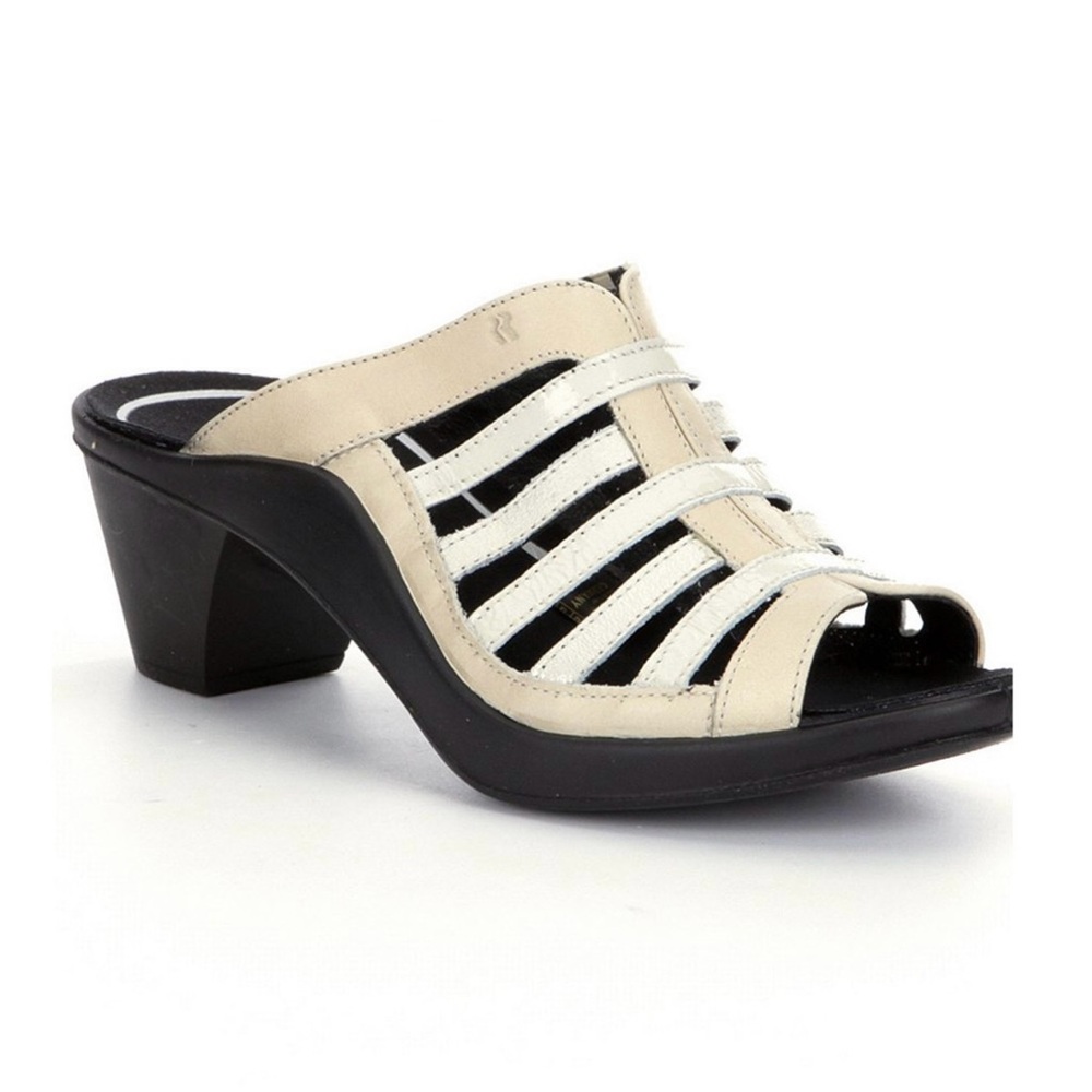 Romika Beige and White Strappy Mule Clogs